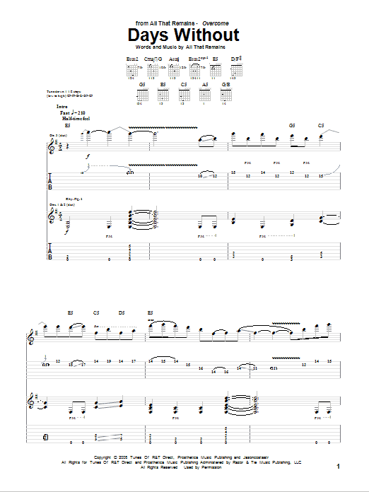 Download All That Remains Days Without Sheet Music and learn how to play Guitar Tab PDF digital score in minutes