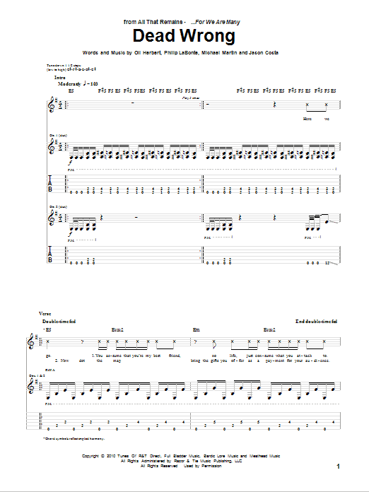 Download All That Remains Dead Wrong Sheet Music and learn how to play Guitar Tab PDF digital score in minutes