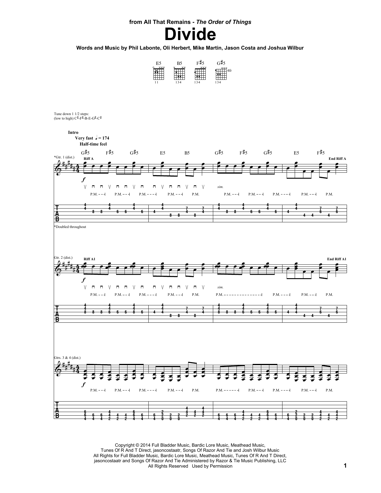 Download All That Remains Divide Sheet Music and learn how to play Guitar Tab PDF digital score in minutes