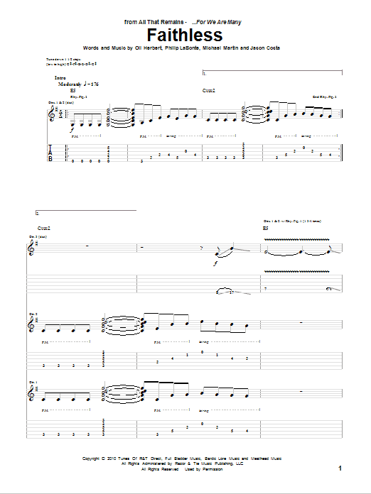 Download All That Remains Faithless Sheet Music and learn how to play Guitar Tab PDF digital score in minutes