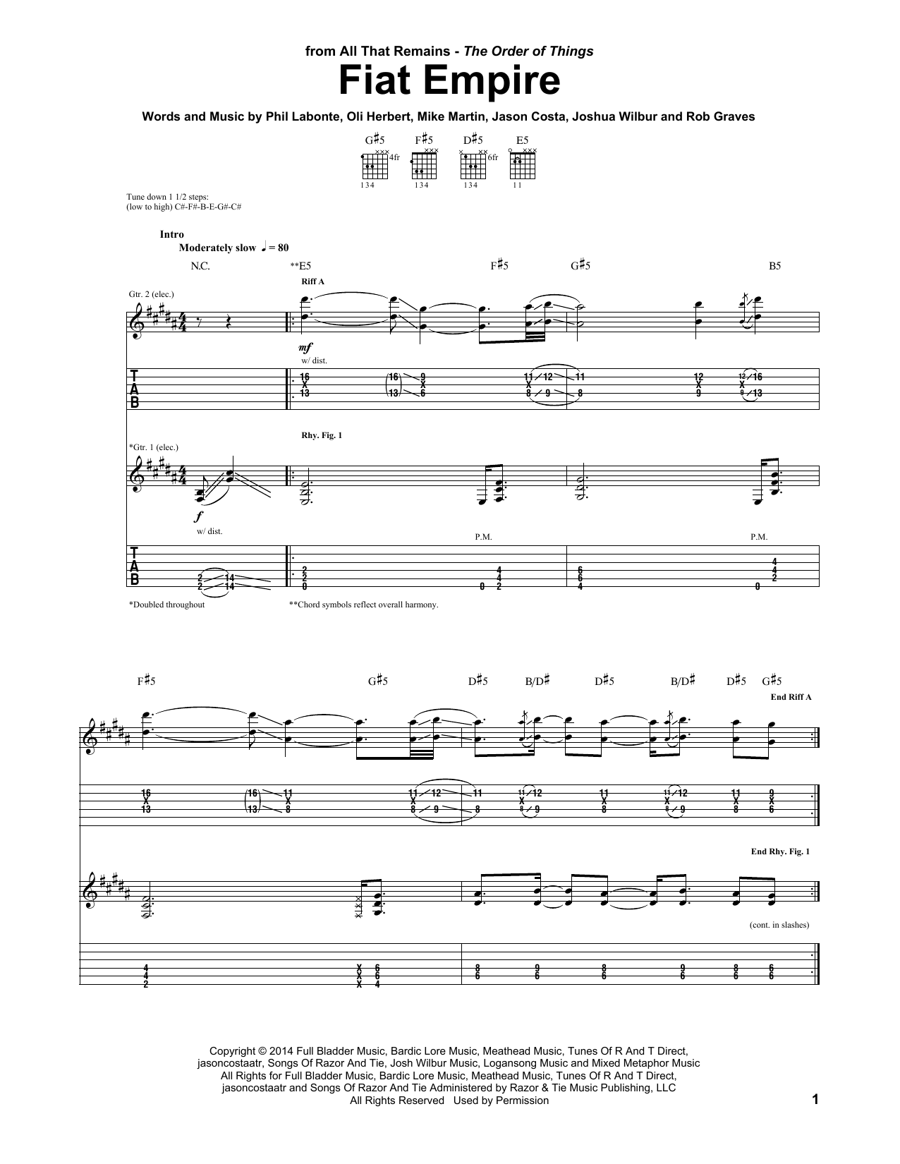 Download All That Remains Fiat Empire Sheet Music and learn how to play Guitar Tab PDF digital score in minutes