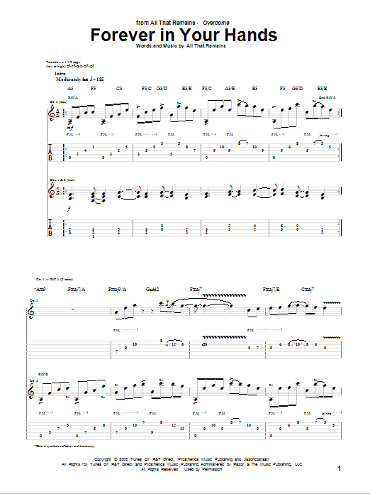 Download All That Remains Forever In Your Hands Sheet Music and learn how to play Guitar Tab PDF digital score in minutes