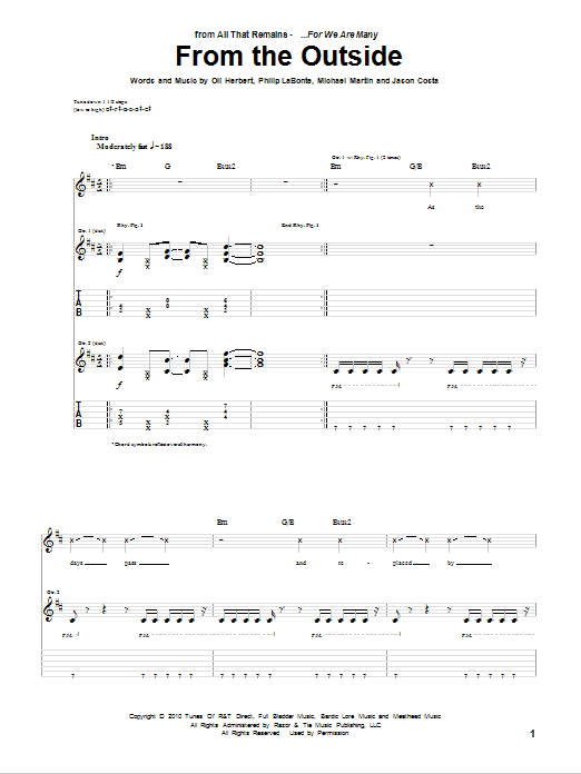 Download All That Remains From The Outside Sheet Music and learn how to play Guitar Tab PDF digital score in minutes