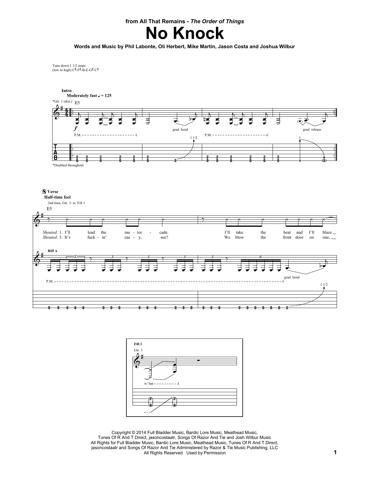 Download All That Remains No Knock Sheet Music and learn how to play Guitar Tab PDF digital score in minutes