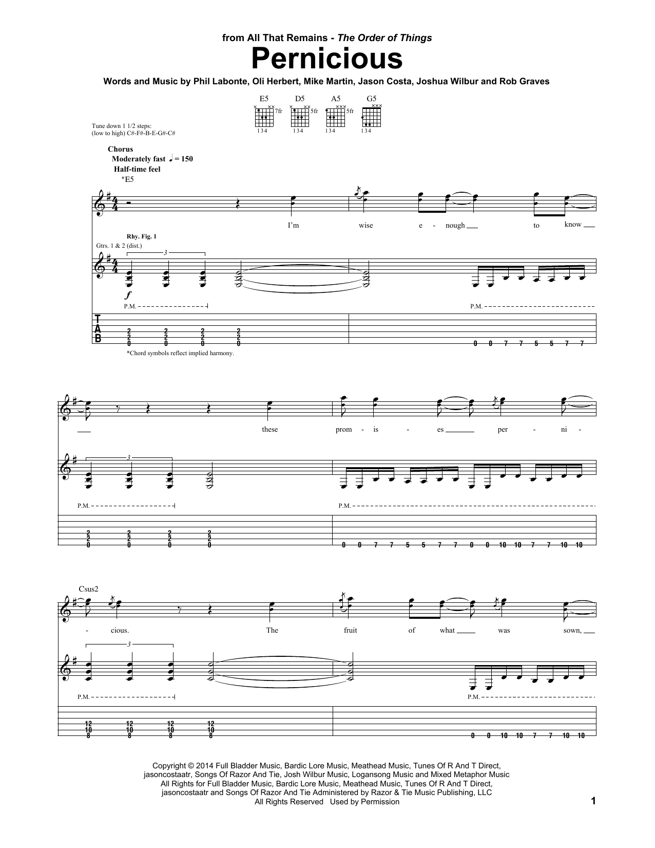 Download All That Remains Pernicious Sheet Music and learn how to play Guitar Tab PDF digital score in minutes
