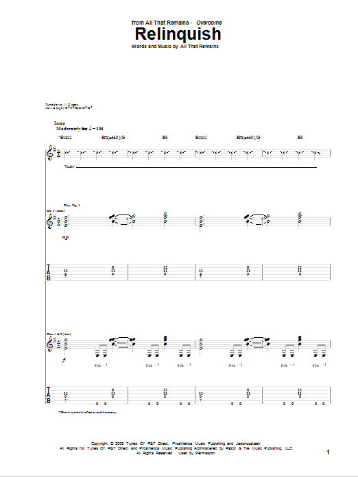 Download All That Remains Relinquish Sheet Music and learn how to play Guitar Tab PDF digital score in minutes