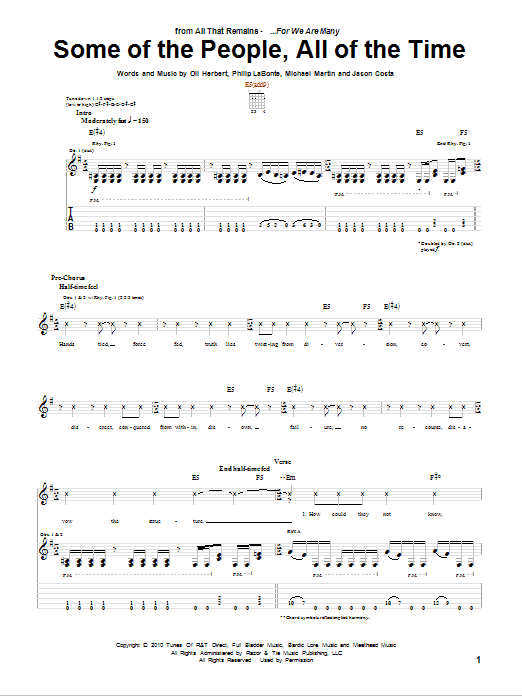 Download All That Remains Some Of The People, All Of The Time Sheet Music and learn how to play Guitar Tab PDF digital score in minutes