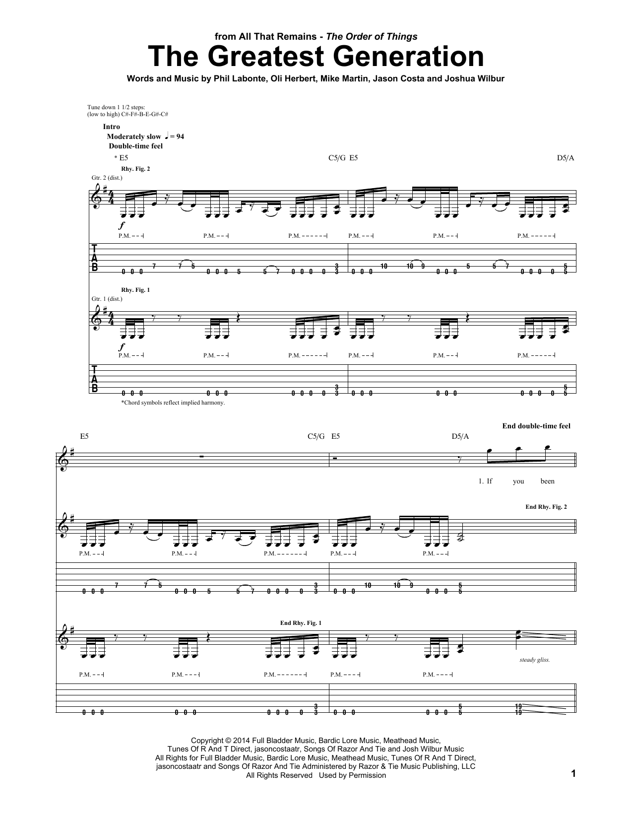 Download All That Remains The Greatest Generation Sheet Music and learn how to play Guitar Tab PDF digital score in minutes