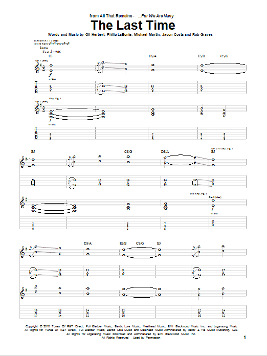 Download All That Remains The Last Time Sheet Music and learn how to play Guitar Tab PDF digital score in minutes