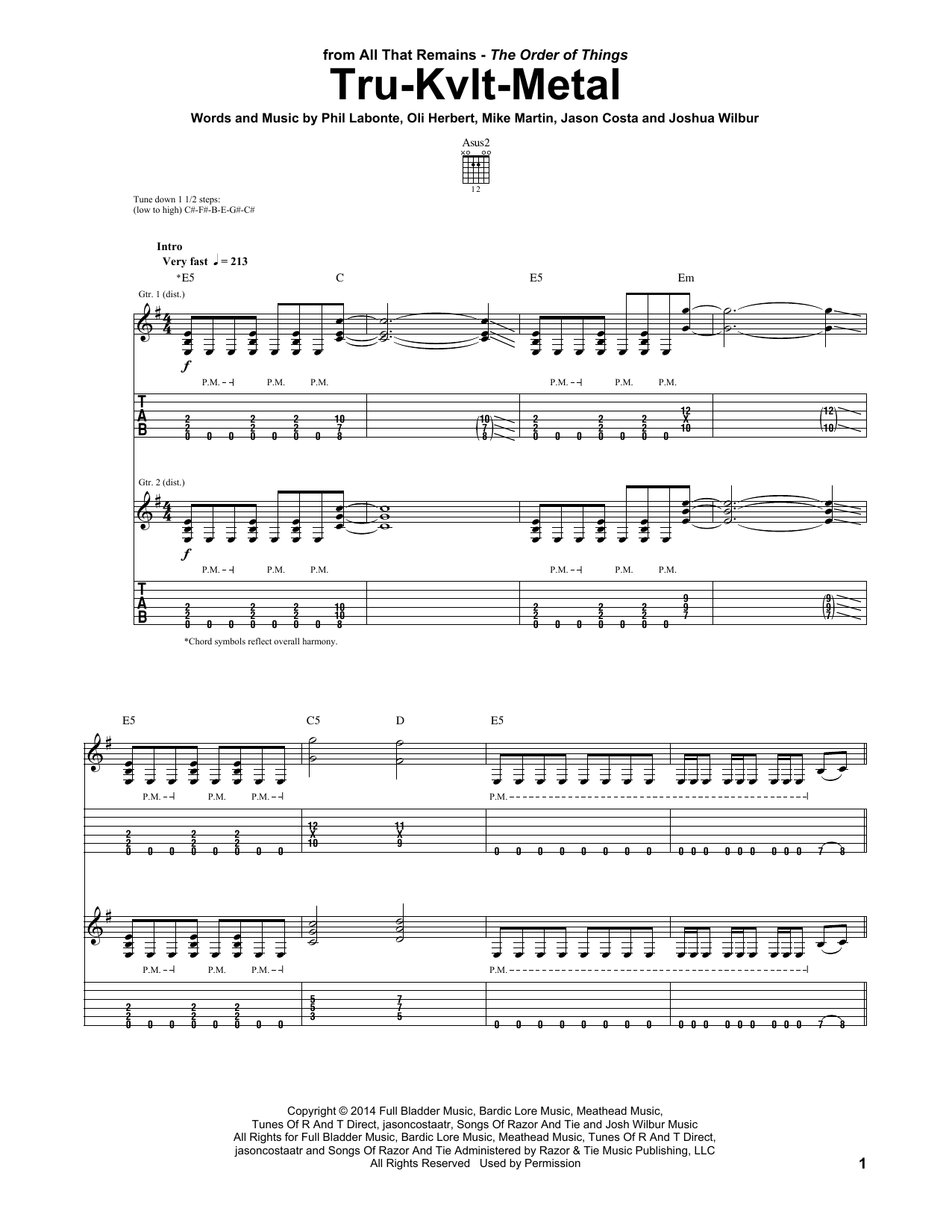 Download All That Remains Tru-Kvlt-Metal Sheet Music and learn how to play Guitar Tab PDF digital score in minutes