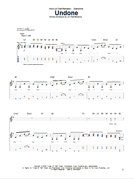 Download All That Remains Undone Sheet Music and learn how to play Guitar Tab PDF digital score in minutes