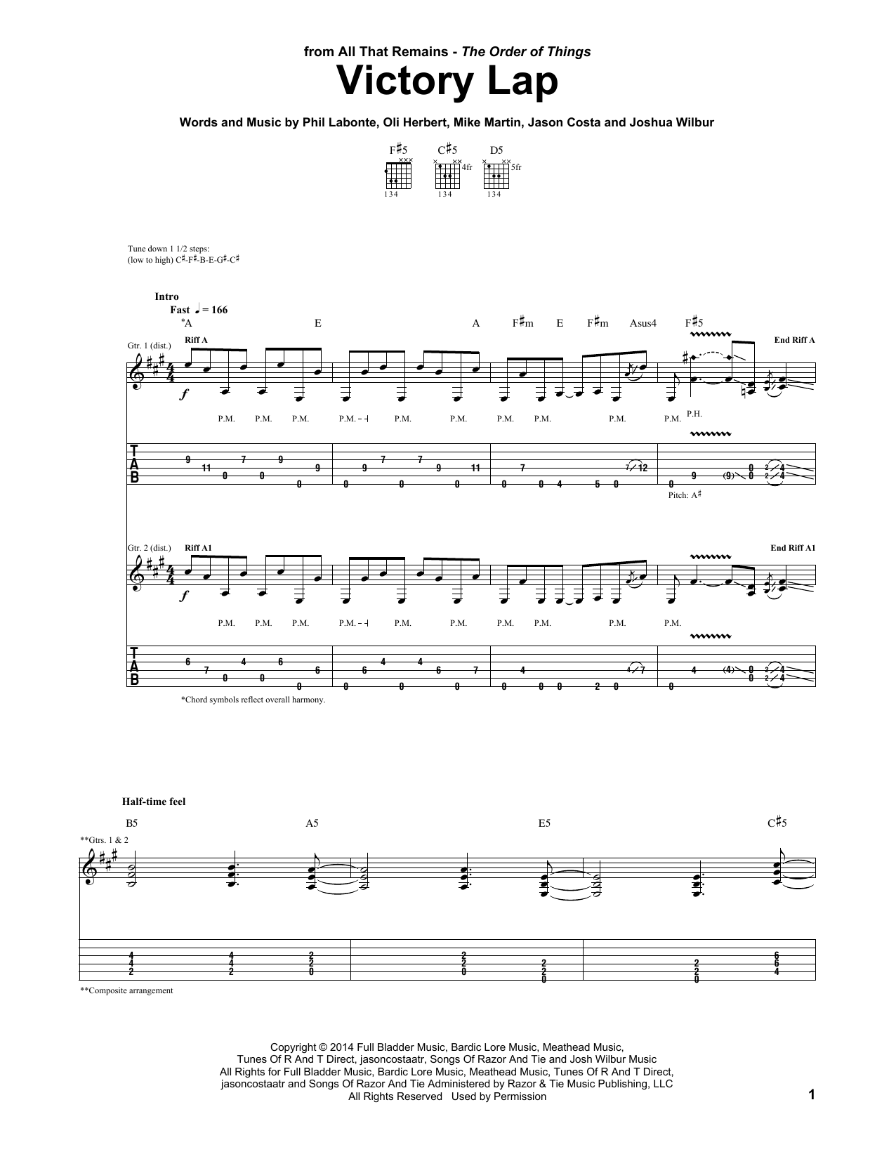 Download All That Remains Victory Lap Sheet Music and learn how to play Guitar Tab PDF digital score in minutes