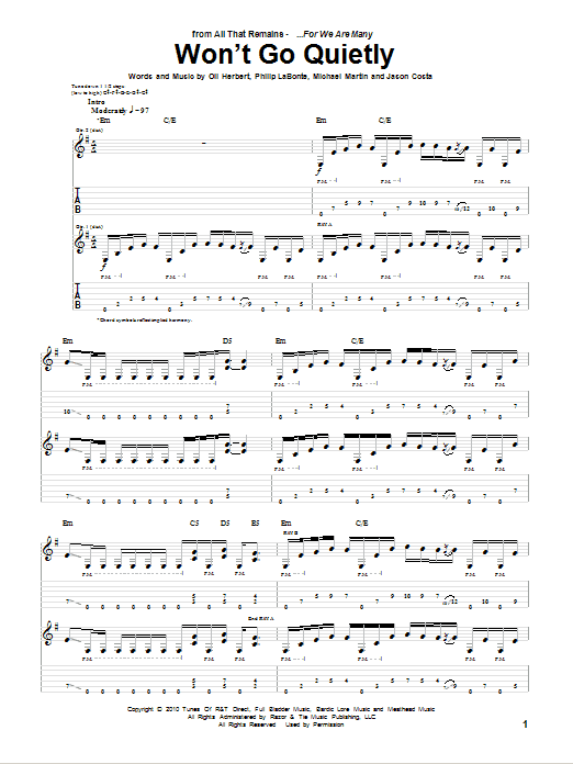 Download All That Remains Won't Go Quietly Sheet Music and learn how to play Guitar Tab PDF digital score in minutes