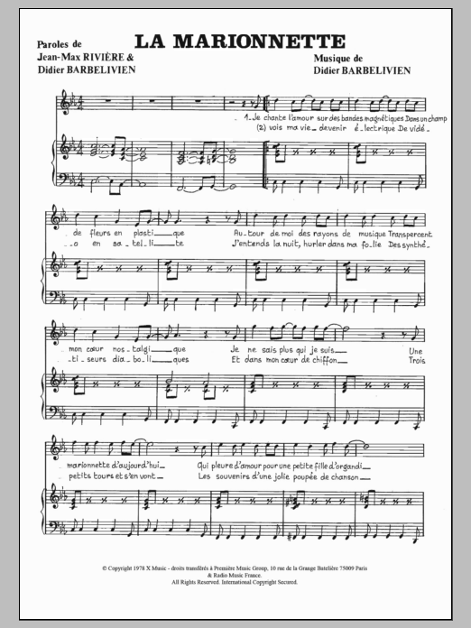 Download Allain Marionnette Sheet Music and learn how to play Piano & Vocal PDF digital score in minutes