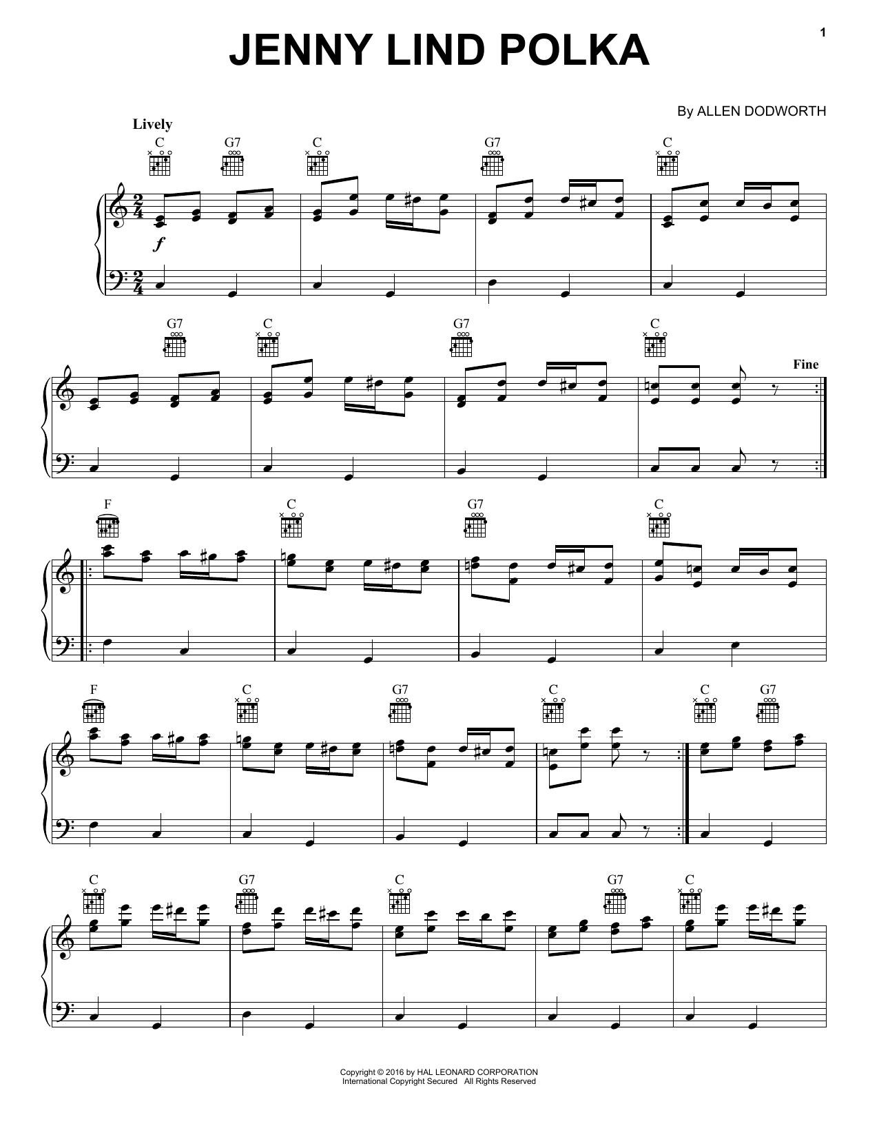 Download Allan Dodworth Jenny Lind Polka Sheet Music and learn how to play Piano PDF digital score in minutes