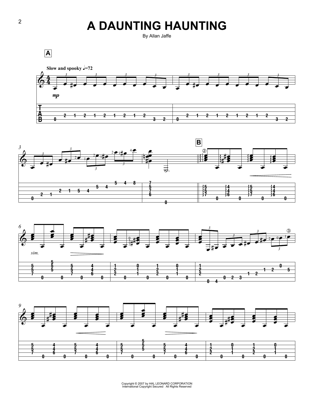 Download Allan Jaffe A Daunting Haunting Sheet Music and learn how to play Easy Guitar Tab PDF digital score in minutes