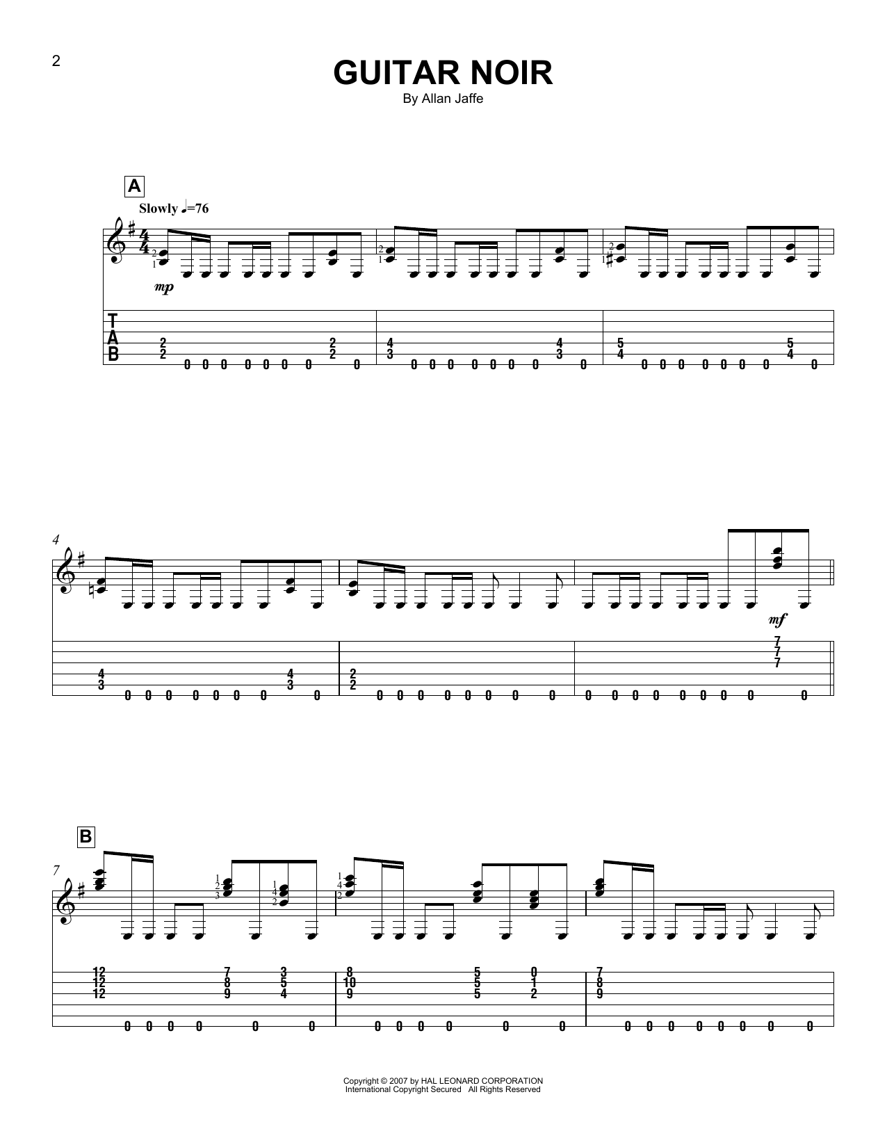 Download Allan Jaffe Guitar Noir Sheet Music and learn how to play Easy Guitar Tab PDF digital score in minutes