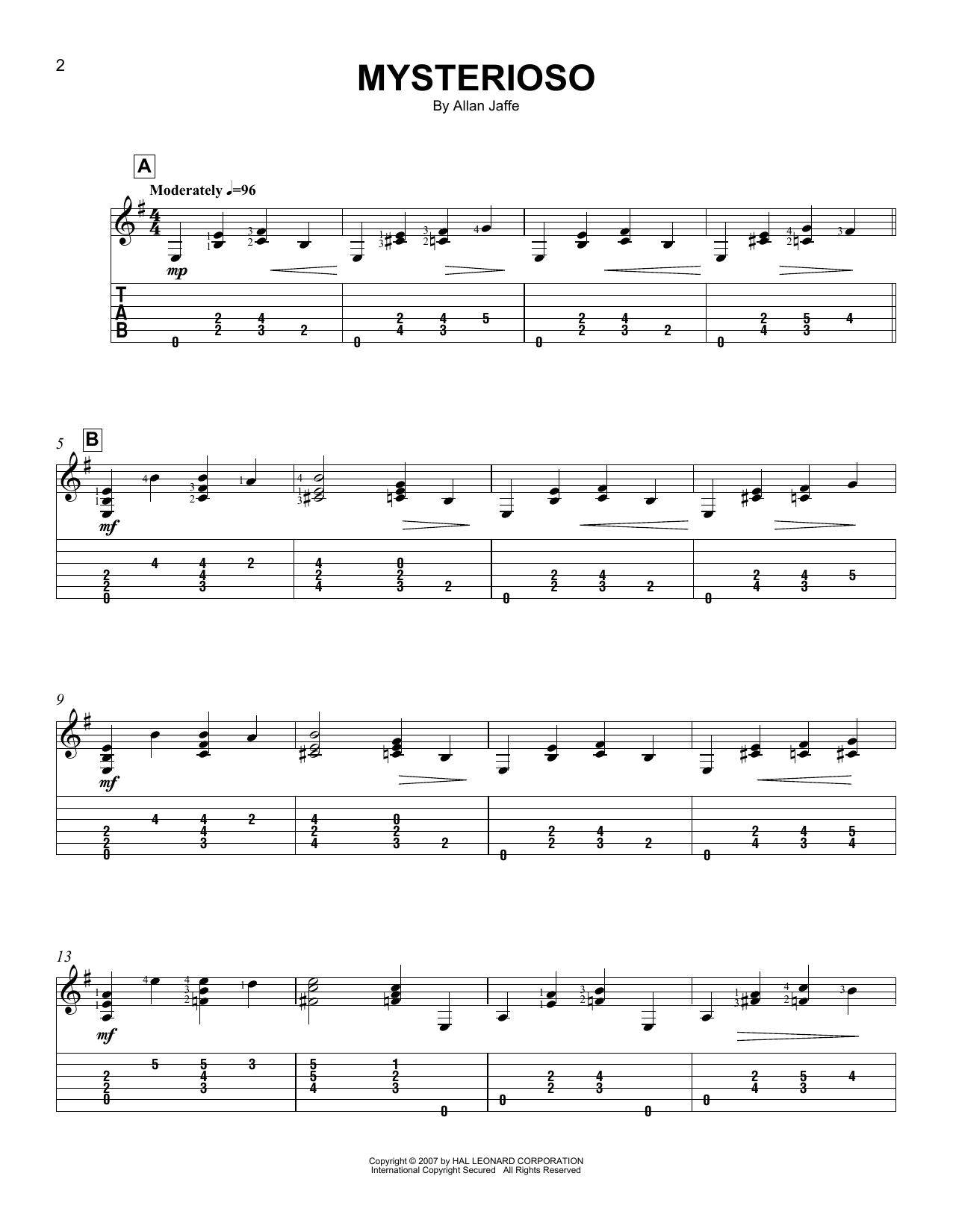 Download Allan Jaffe Mysterioso Sheet Music and learn how to play Easy Guitar Tab PDF digital score in minutes