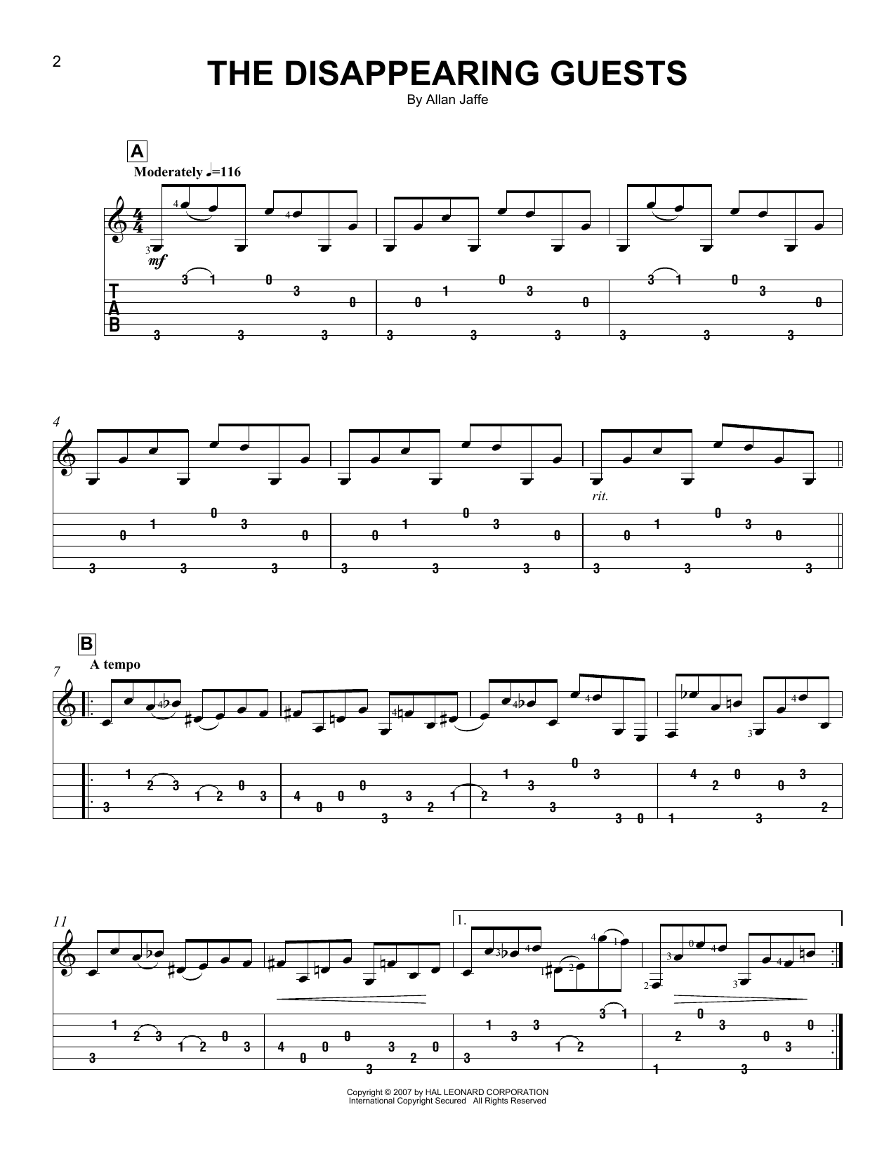 Download Allan Jaffe The Disappearing Guests Sheet Music and learn how to play Easy Guitar Tab PDF digital score in minutes