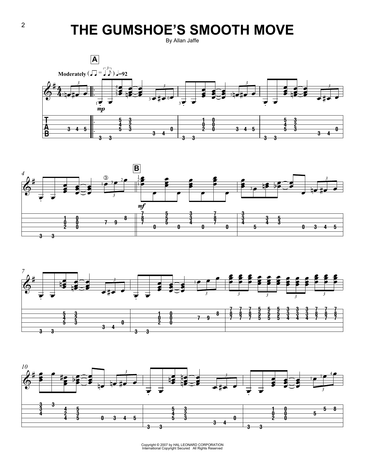Download Allan Jaffe The Gumshoe's Smooth Move Sheet Music and learn how to play Easy Guitar Tab PDF digital score in minutes