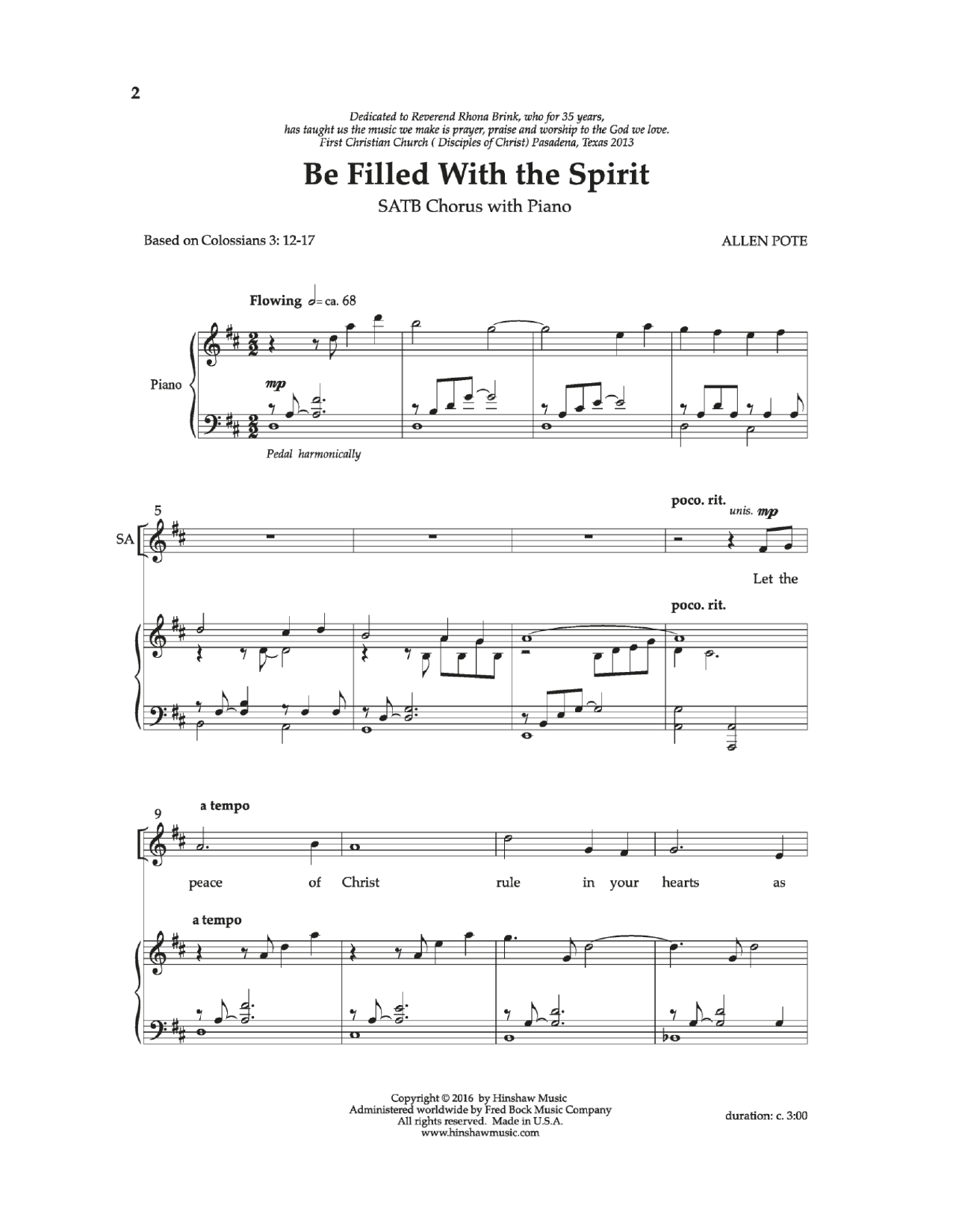 Download Allan Pote Be Filled With The Spirit Sheet Music and learn how to play SATB Choir PDF digital score in minutes
