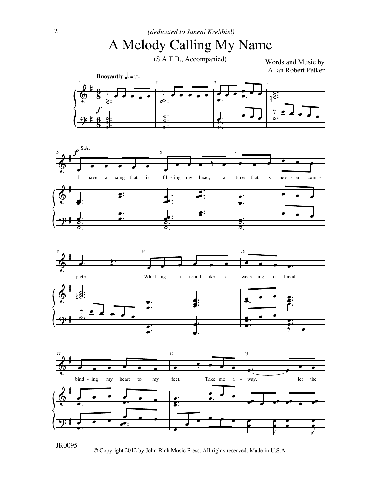Download Allan Robert Petker A Melody Calling My Name Sheet Music and learn how to play SATB Choir PDF digital score in minutes