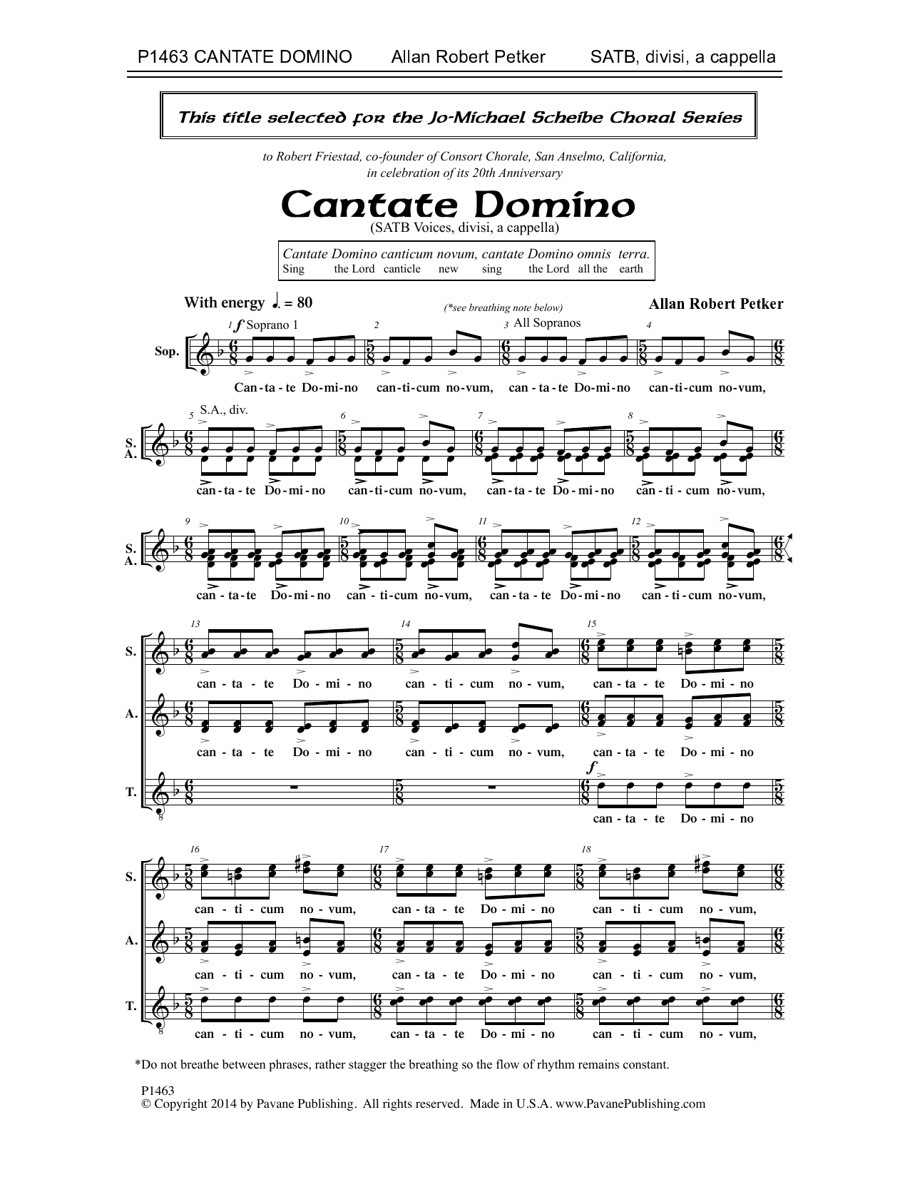 Download Allan Robert Petker Cantate Domino Sheet Music and learn how to play SATB Choir PDF digital score in minutes