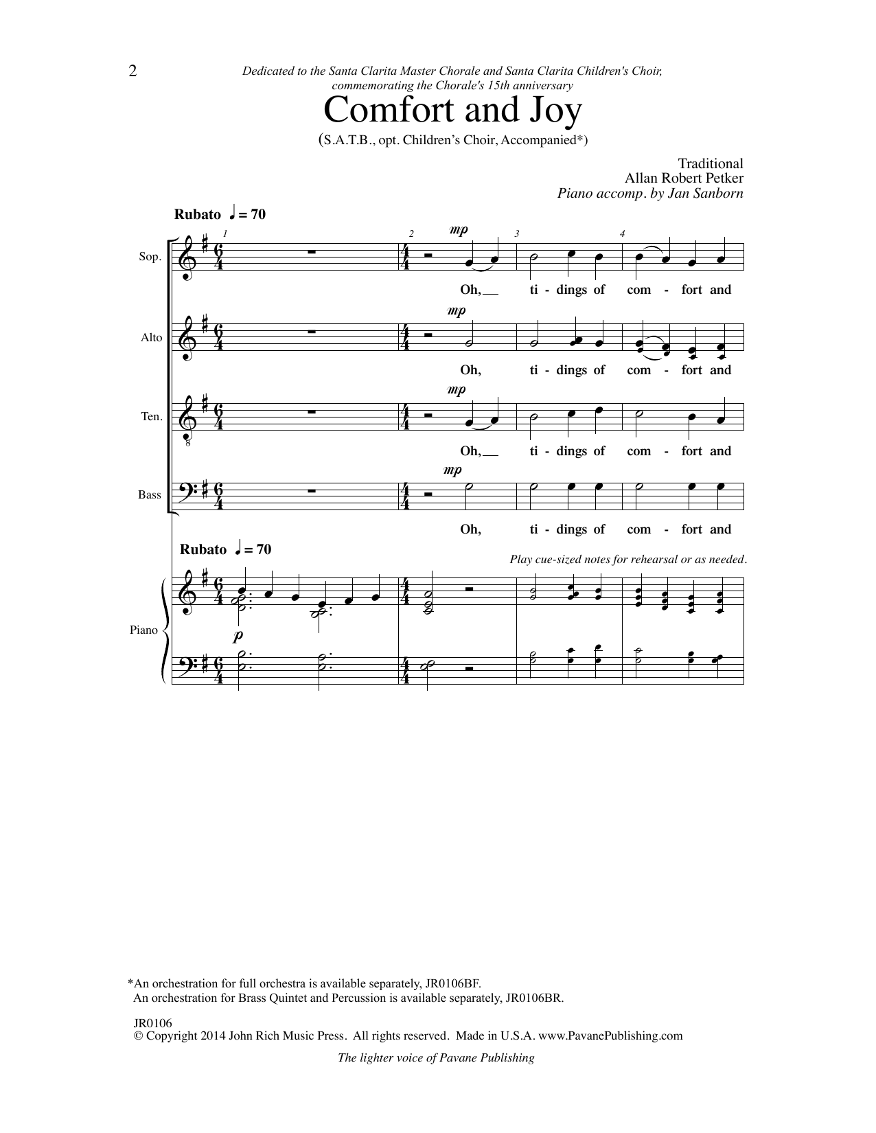 Download Allan Robert Petker Comfort and Joy Sheet Music and learn how to play SATB Choir PDF digital score in minutes