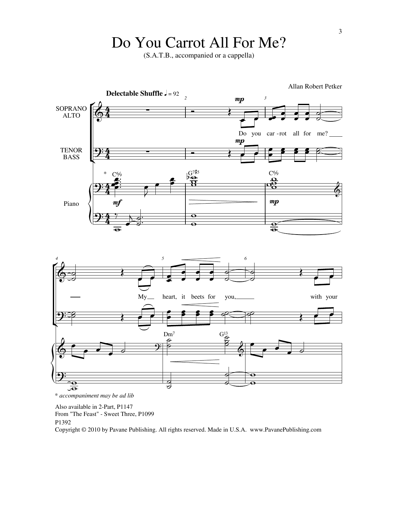 Download Allan Robert Petker Do You Carrot All For Me Sheet Music and learn how to play SATB Choir PDF digital score in minutes