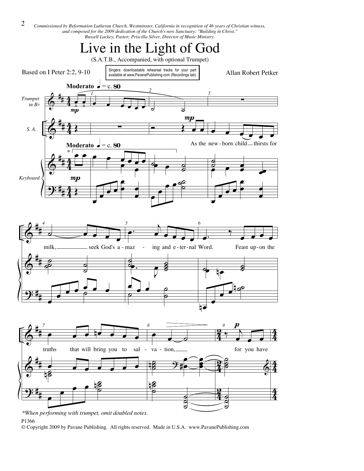Download Allan Robert Petker Live In The Light Of God Sheet Music and learn how to play SATB Choir PDF digital score in minutes
