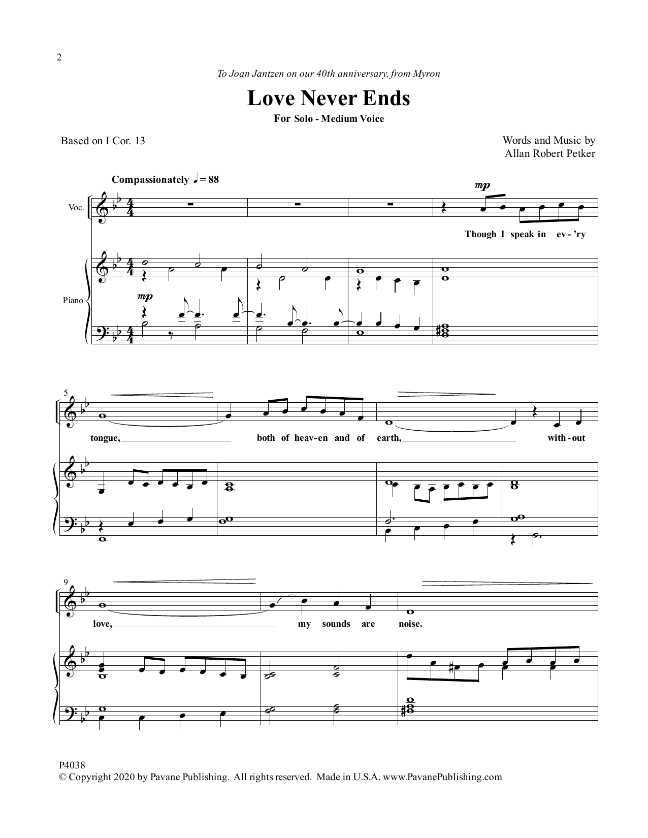 Download Allan Robert Petker Love Never Ends Sheet Music and learn how to play Piano & Vocal PDF digital score in minutes