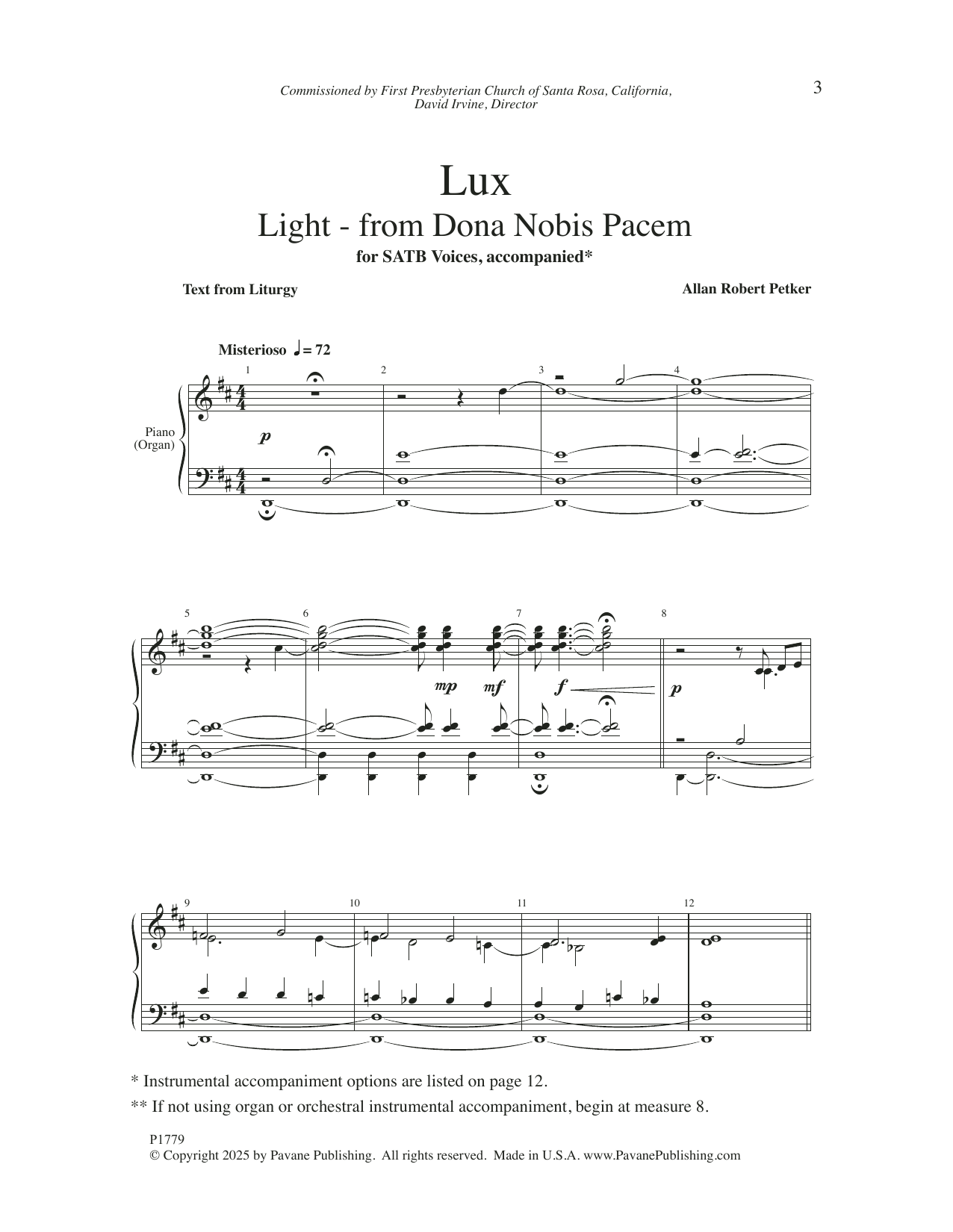 Download Allan Robert Petker Lux (from Dona Nobis Pacem) Sheet Music and learn how to play SATB Choir PDF digital score in minutes