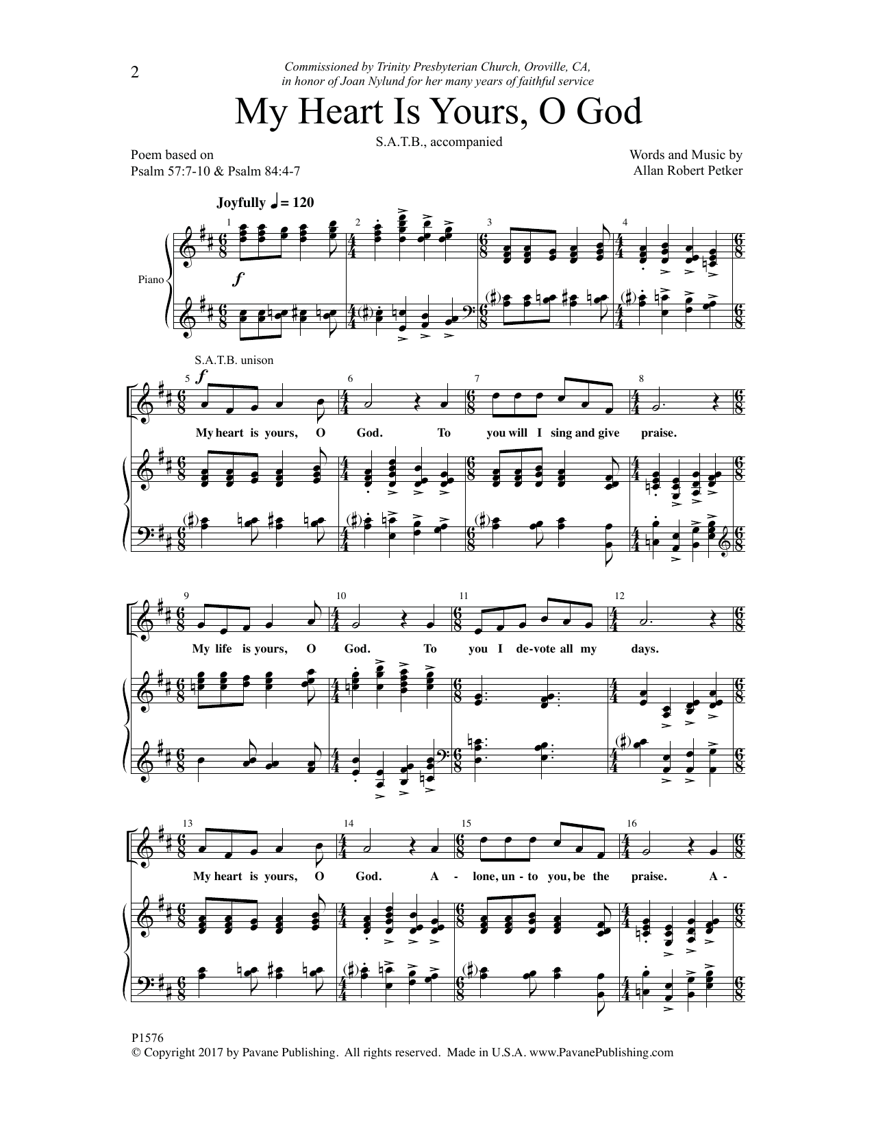 Download Allan Robert Petker My Heart Is Yours, O God Sheet Music and learn how to play SATB Choir PDF digital score in minutes