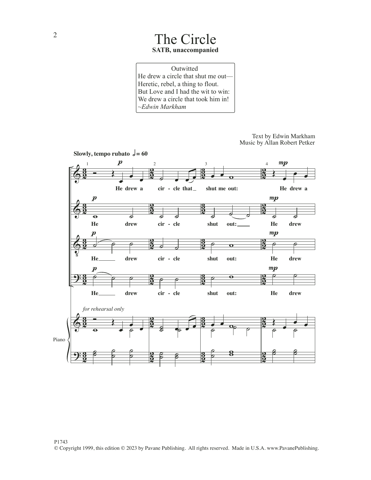 Download Allan Robert Petker The Circle Sheet Music and learn how to play SATB Choir PDF digital score in minutes