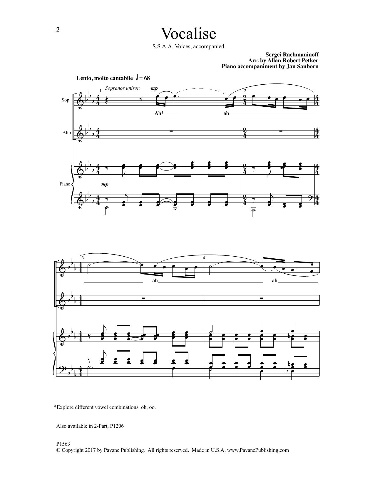 Download Allan Robert Petker Vocalise Sheet Music and learn how to play SSAA Choir PDF digital score in minutes