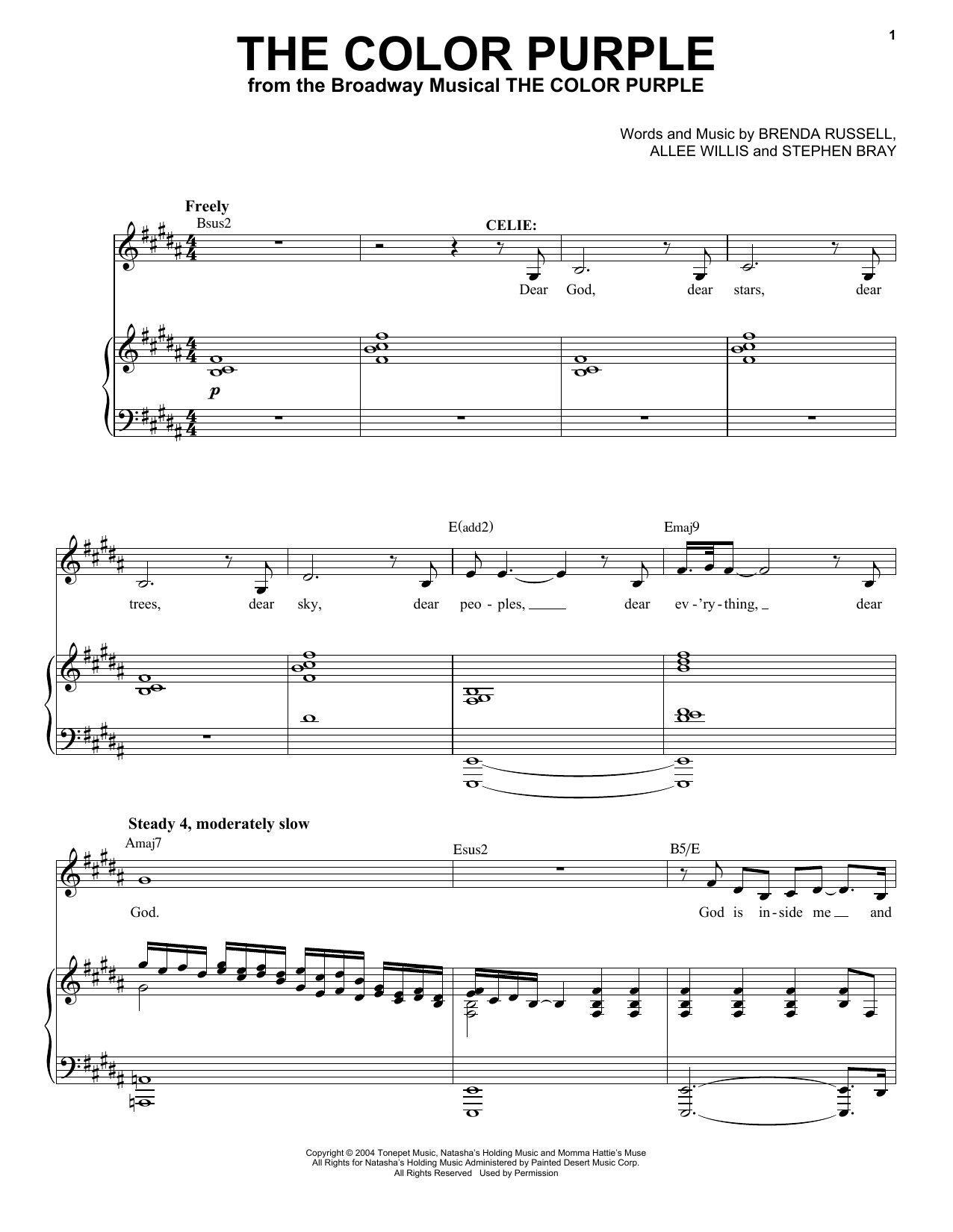 Download Allee Willis The Color Purple Sheet Music and learn how to play Piano & Vocal PDF digital score in minutes