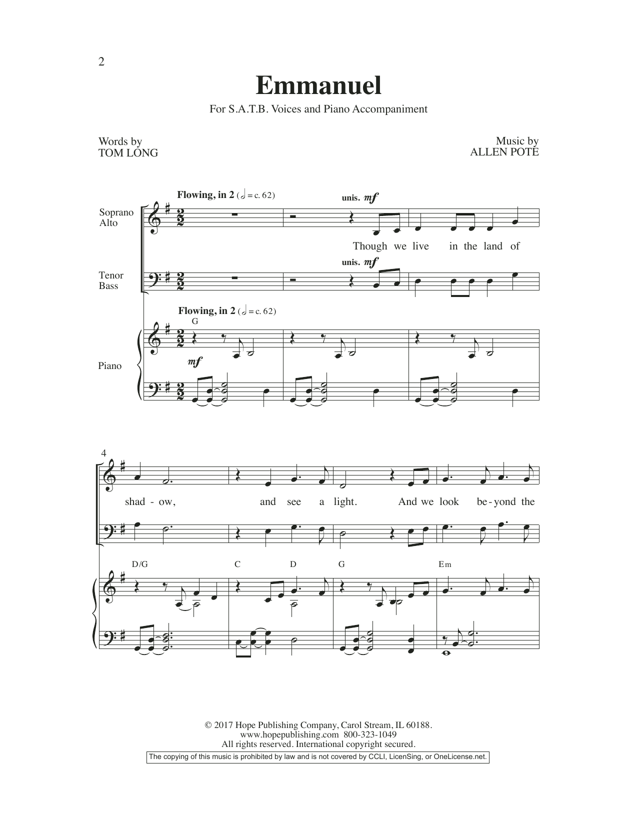 Download Allen Pote Emmanuel Sheet Music and learn how to play SATB Choir PDF digital score in minutes