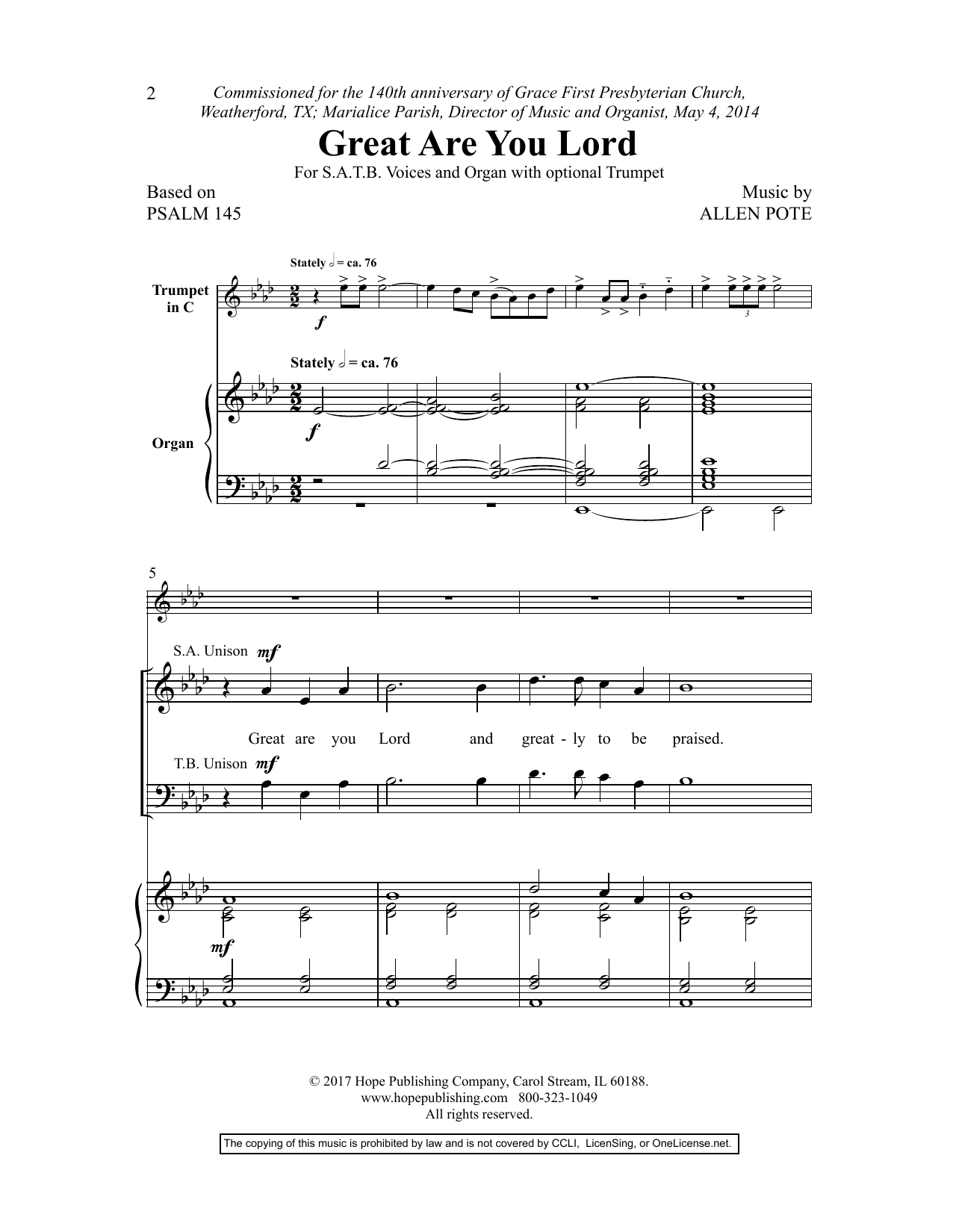 Download Allen Pote Great Are You Lord Sheet Music and learn how to play Choir PDF digital score in minutes