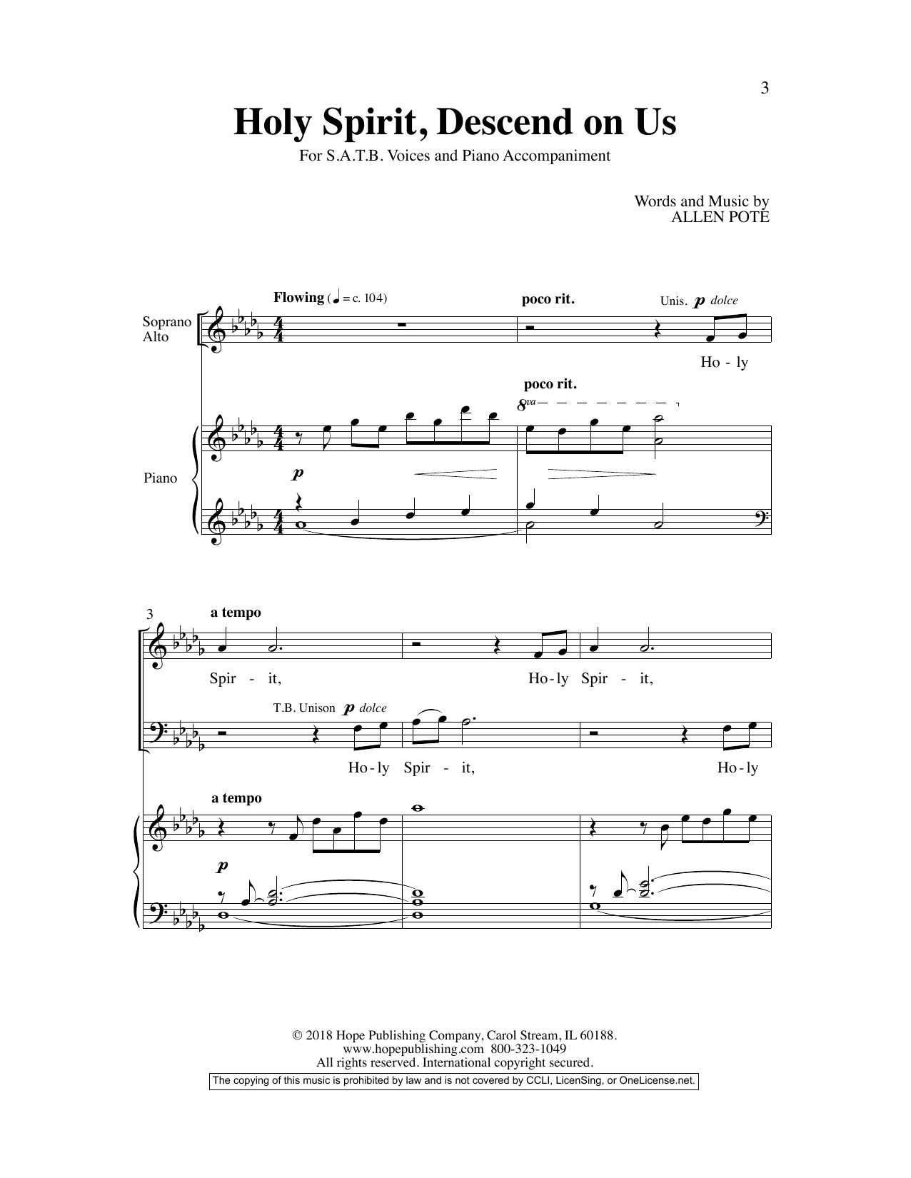 Download Allen Pote Holy Spirit, Descend On Us Sheet Music and learn how to play SATB Choir PDF digital score in minutes