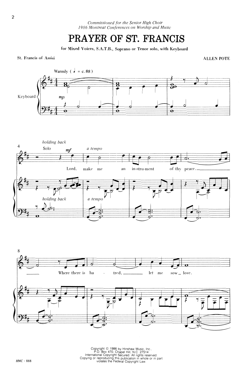Download Allen Pote Prayer Of St. Francis Sheet Music and learn how to play SATB Choir PDF digital score in minutes