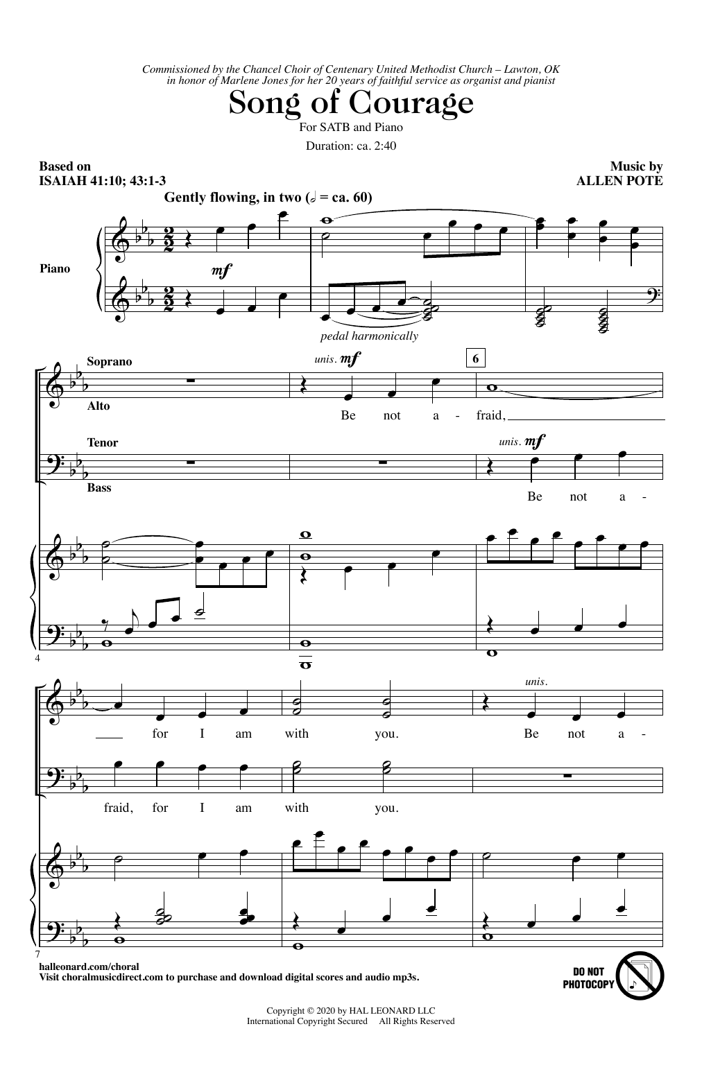 Download Allen Pote Song Of Courage Sheet Music and learn how to play SATB Choir PDF digital score in minutes