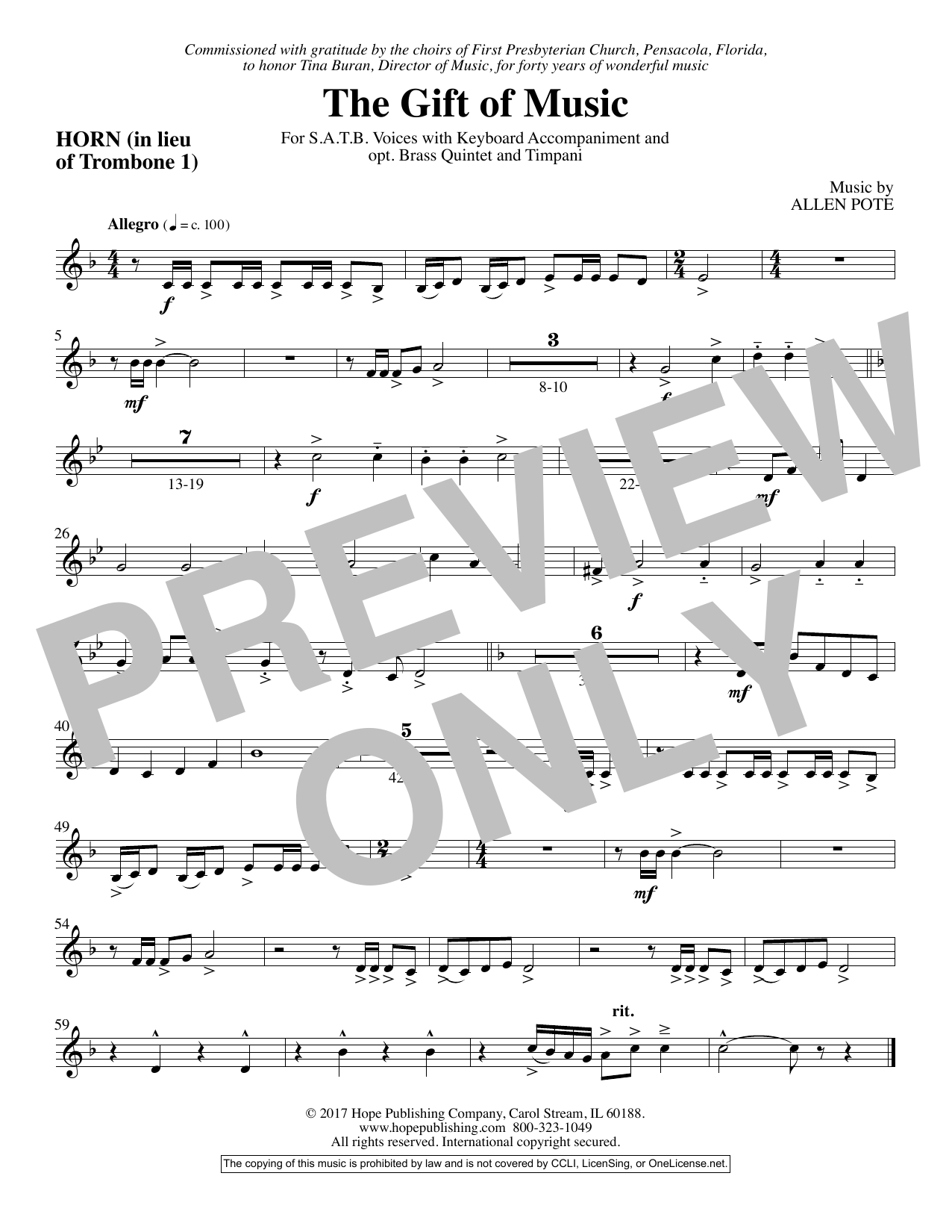 Download Allen Pote The Gift Of Music - Flugelhorn Solo Sheet Music and learn how to play Choir Instrumental Pak PDF digital score in minutes