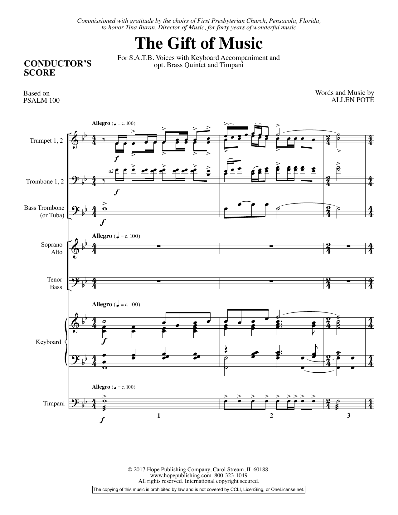 Download Allen Pote The Gift Of Music - Full Score Sheet Music and learn how to play Choir Instrumental Pak PDF digital score in minutes