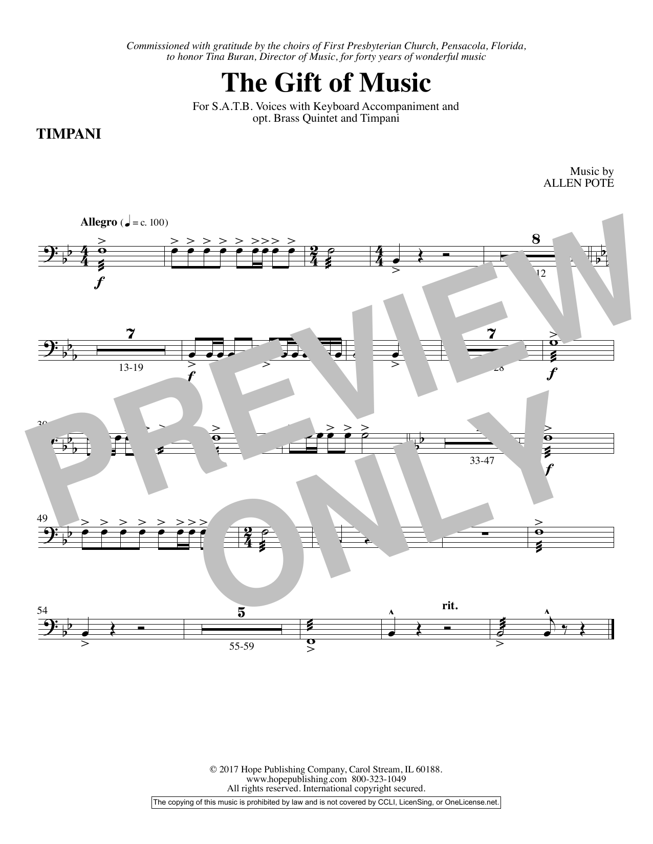 Download Allen Pote The Gift Of Music - Timpani Sheet Music and learn how to play Choir Instrumental Pak PDF digital score in minutes