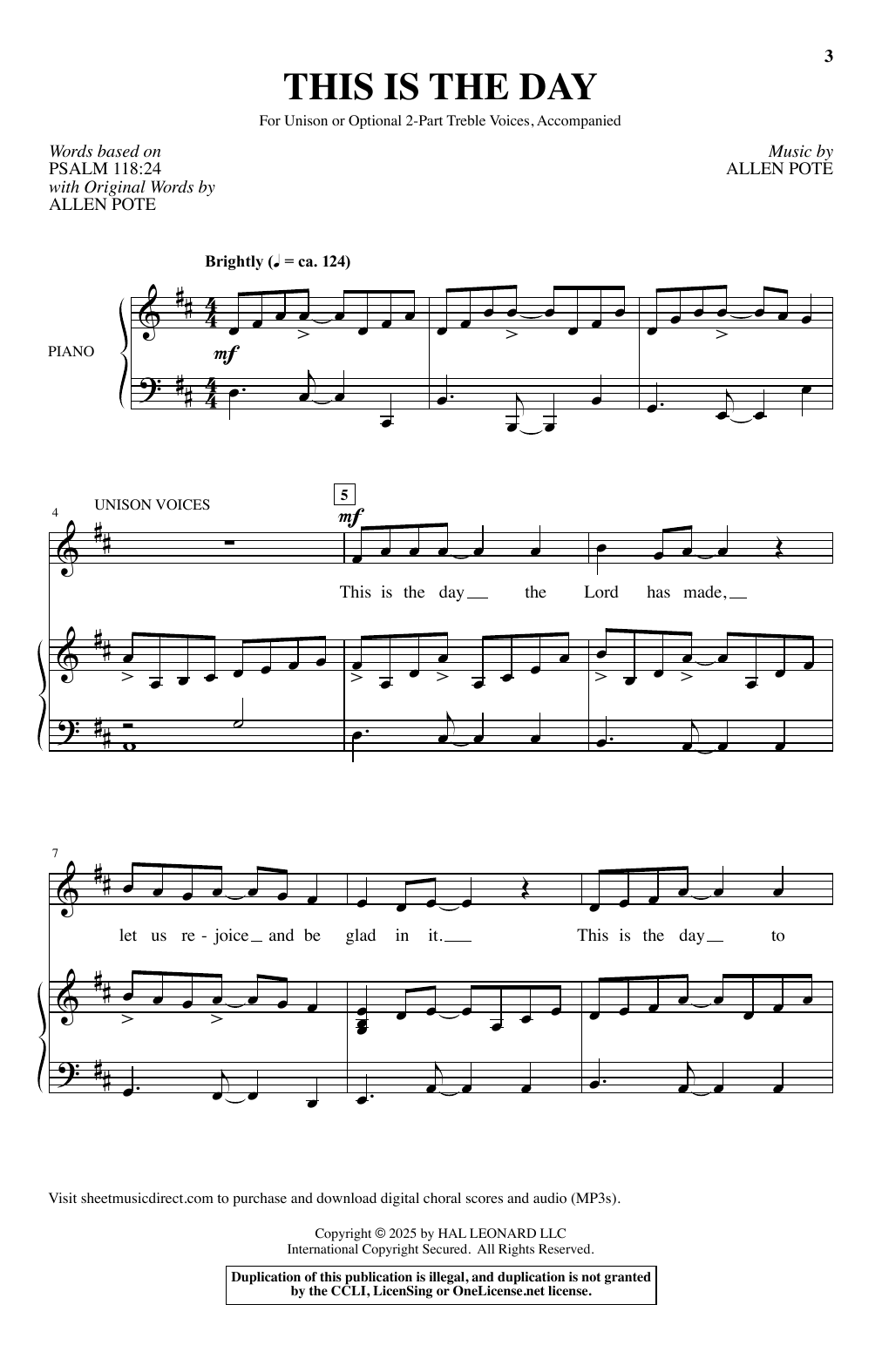 Download Allen Pote This Is The Day Sheet Music and learn how to play Choir PDF digital score in minutes