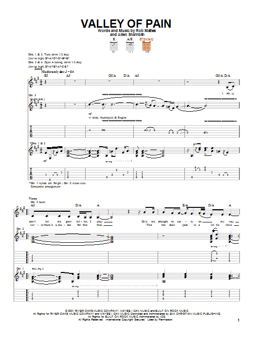 Download Allen Shamblin Valley Of Pain Sheet Music and learn how to play Guitar Tab PDF digital score in minutes