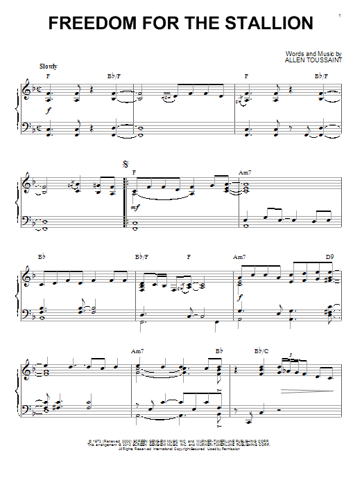 Download Allen Toussaint Freedom For The Stallion Sheet Music and learn how to play Piano PDF digital score in minutes