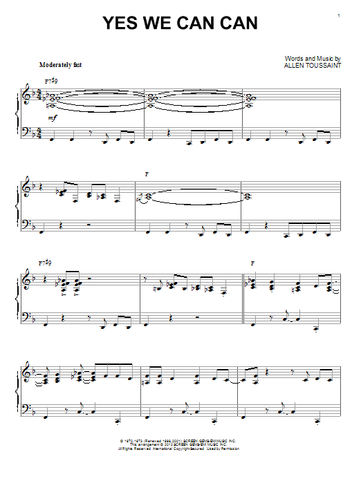 Download Allen Toussaint Yes We Can Can Sheet Music and learn how to play Piano PDF digital score in minutes