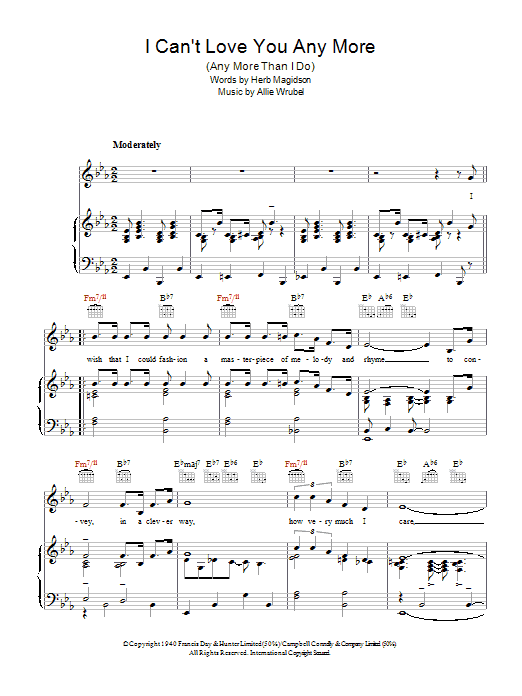 Download Allie Wrubel I Can't Love You Any More (Any More Than I Do) Sheet Music and learn how to play Piano, Vocal & Guitar PDF digital score in minutes