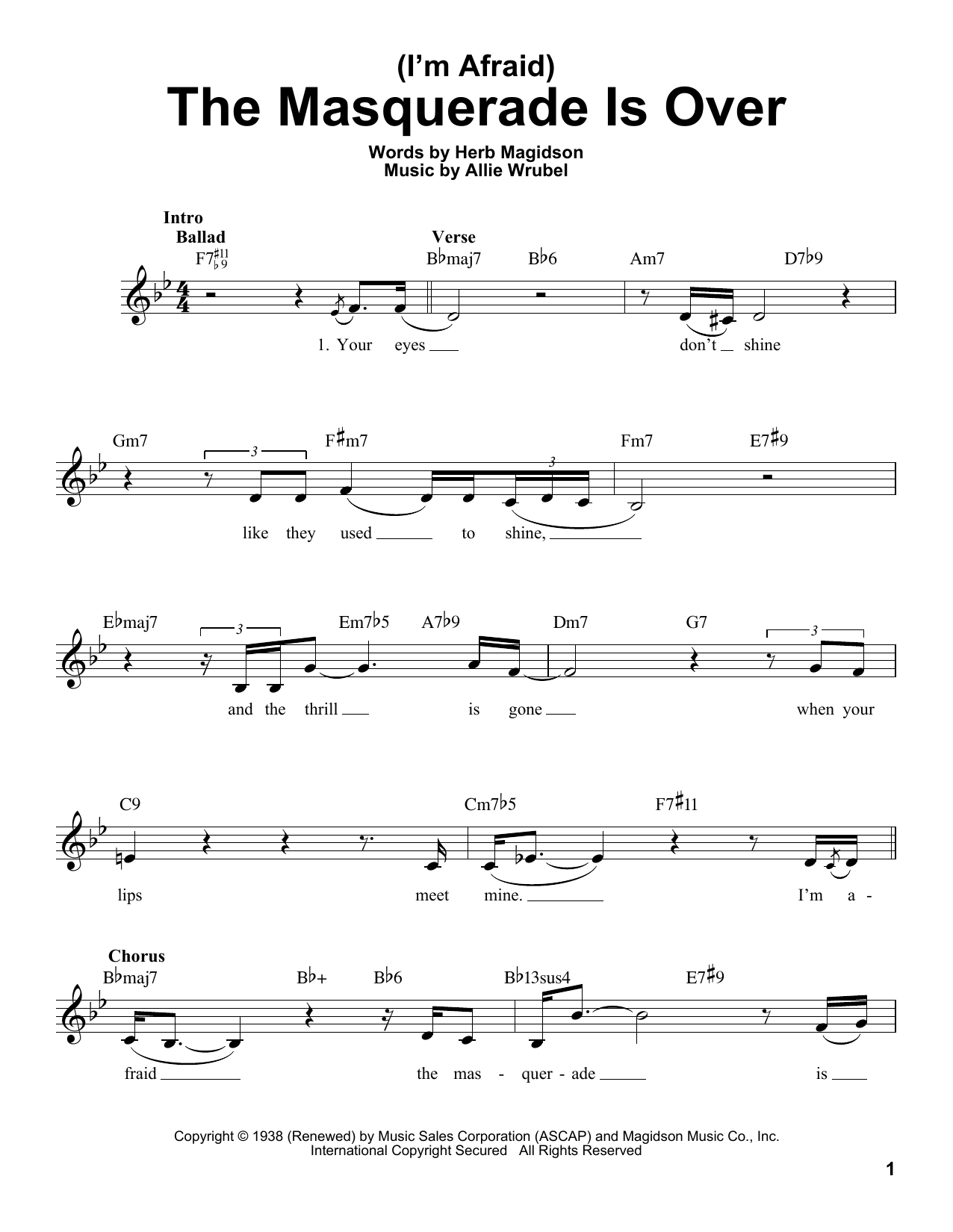 Download Allie Wrubel (I'm Afraid) The Masquerade Is Over Sheet Music and learn how to play Voice PDF digital score in minutes